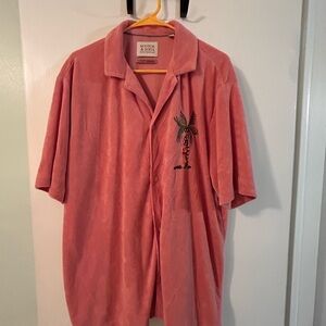 Scotch & Soda Coral Button Down Shirt with Palm Tree Embroidery